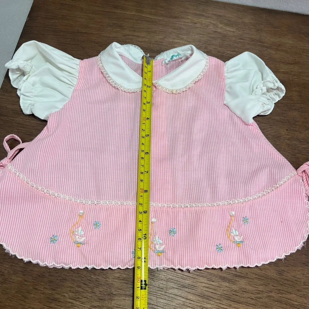 Tiny Tots Originals 2-Piece Outfit Pink Seersucker Embroidered Duck Vintage 6-9M